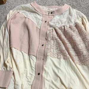 POL Women's Button Down Shirt in Pink and Cream